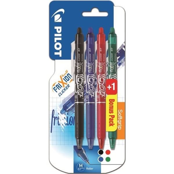 PILOT - Raderbara rullblad - Frixion Ball Clicker X3 +1 - Medium Point - Bläck: svart, blå, röd, grön