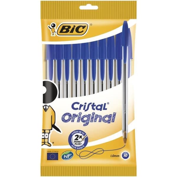 Kulspetspenna - BIC - Cristal® Original x10 - Blått bläck - Medium spets - Transparent cylinder