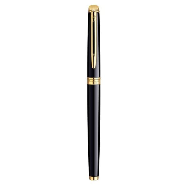WATERMAN Hemisphere Rollerball-penna, glänsande svart, guldkant, svart refill med fin spets, presentask