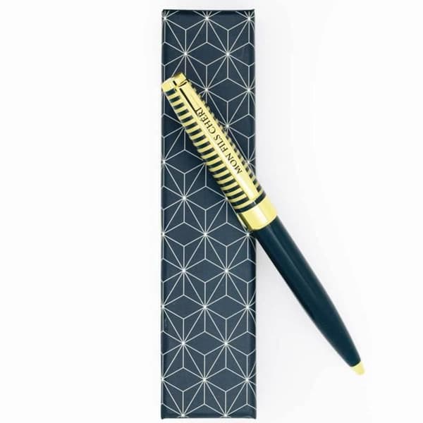 Personlig Penna - Draeger Paris - Pastell Chic - Mörkblå och guld - Retraktabel kulspetspenna - Medelstift