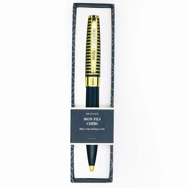 Personlig Penna - Draeger Paris - Pastell Chic - Mörkblå och guld - Retraktabel kulspetspenna - Medelstift