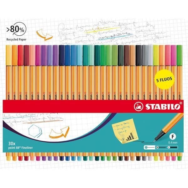Tuschpennor - STABILO punkt 88 - 30 färger inklusive 5 fluorescerande
