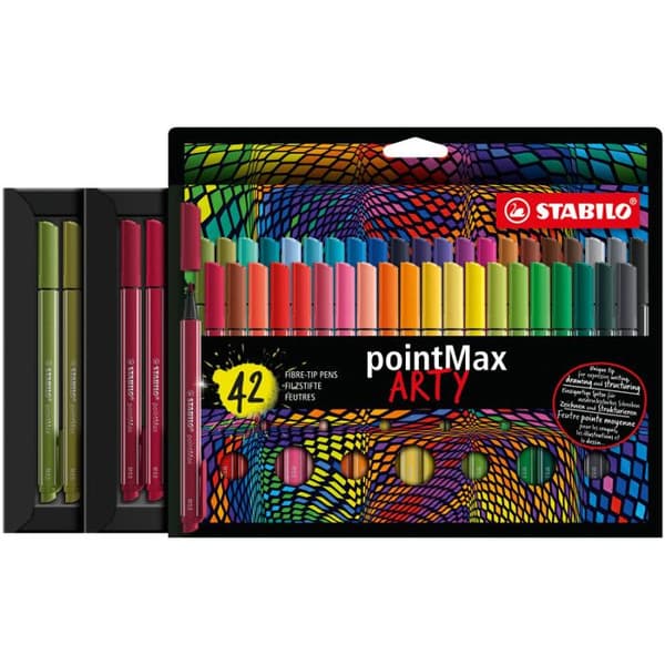Kartongfodral med 42 STABILO pointMax ARTY ritpennor - medelspets