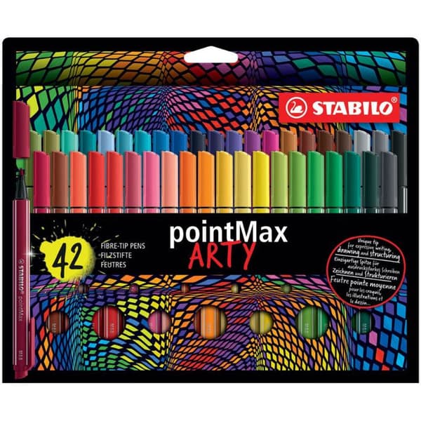 Kartongfodral med 42 STABILO pointMax ARTY ritpennor - medelspets