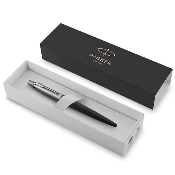 PARKER Jotter kulspetspenna, Bond Street svart, kromkant, blå refill, presentförpackning