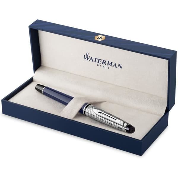 WATERMAN Expert Deluxe reservoarpenna, blå, palladiumfinish, fin spets, blå bläckpatron, presentförpackning