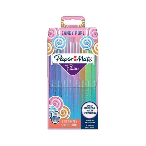 PAPER MATE Flair Candy Pop filtpenna Set med 16 - Medium Point - Diverse färger