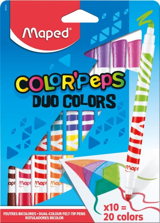 Maped - 2 i 1 färgande filtpennor - Duo av färger och tvättbart bläck - 10 filtpennor för 20 färger