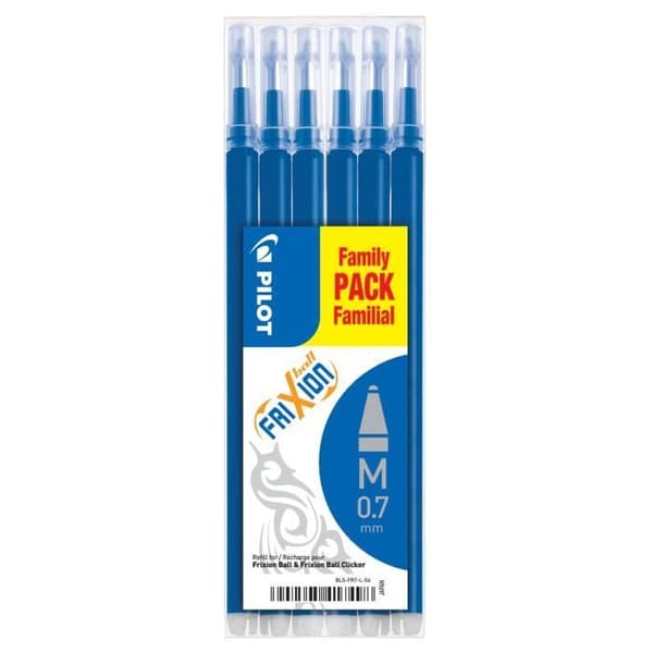PILOT- Fodral med 6 Frixion kulpåfyllningar (blå) + 1 fodral med 3 Frixion kulpåfyllningar (blå) - Medium spets - blått bläck