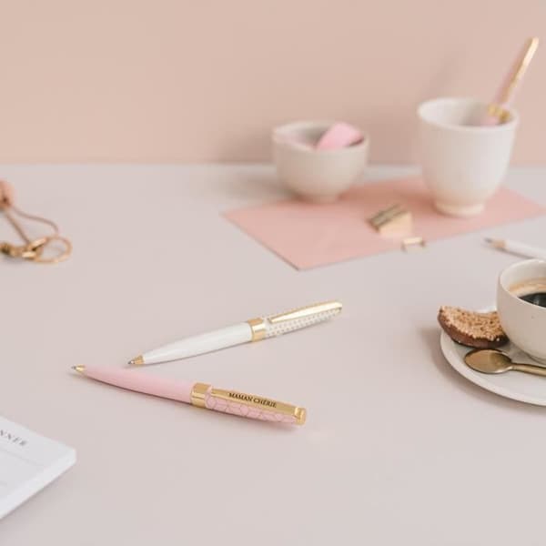 Personlig Penna - Draeger Paris - Pastell Chic - Svart - Rosa och guld - Retraktionskulspets