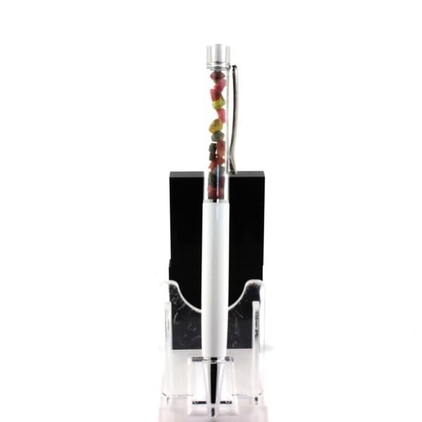 Stenar och mineraler. Raw Multicolored Tourmaline Mineral Pen Zambia. Vit färg.