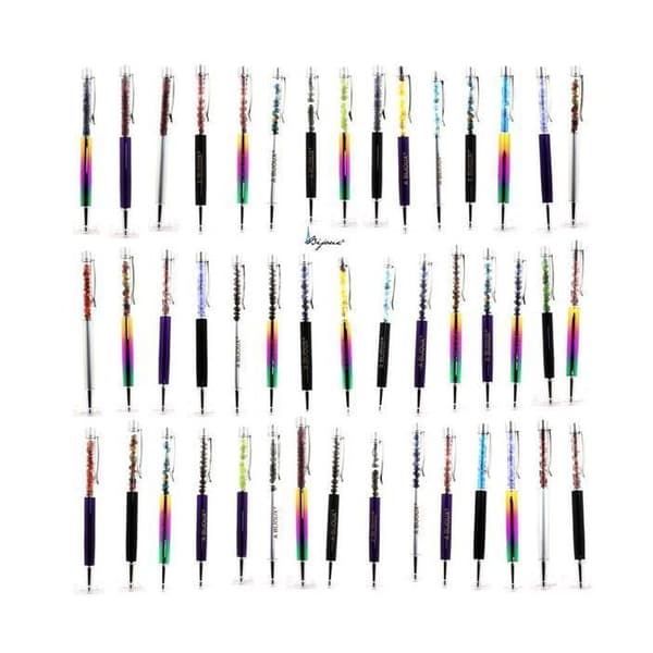 Stift i mineral - ABIJOUX - Amethyst från Brasilien - Svart bläck - Medelpunkts - Grön äpple