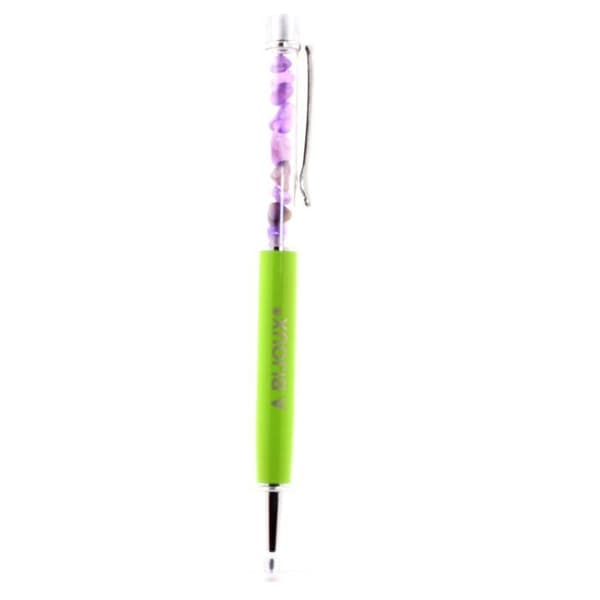 Stift i mineral - ABIJOUX - Amethyst från Brasilien - Svart bläck - Medelpunkts - Grön äpple