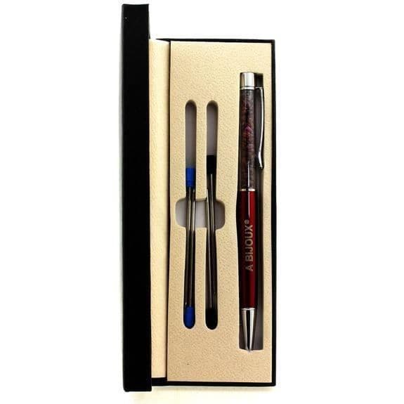 Stift med mineraler - ABIJOUX - Rå rubin - Återuppladdningsbar - Svart bläck - Medium spets