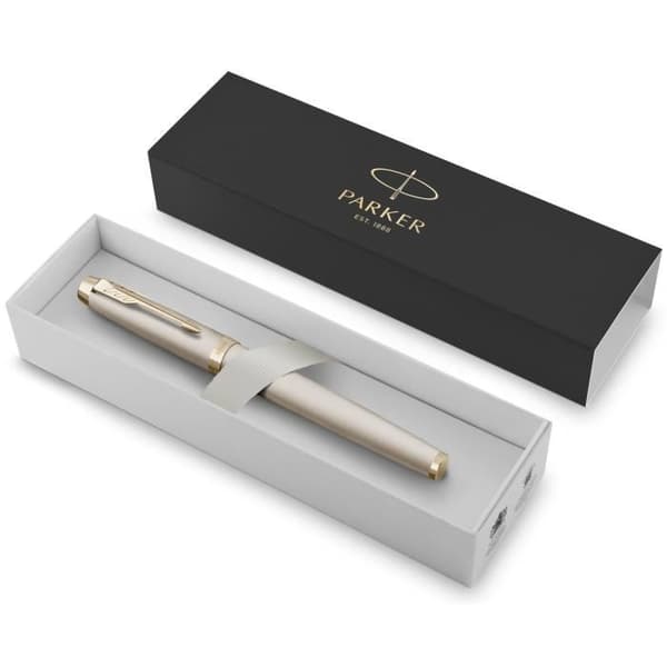 Parker IM Monokrom reservoarpenna - Champagne - Medium Spets - Blått bläck - Presentförpackning