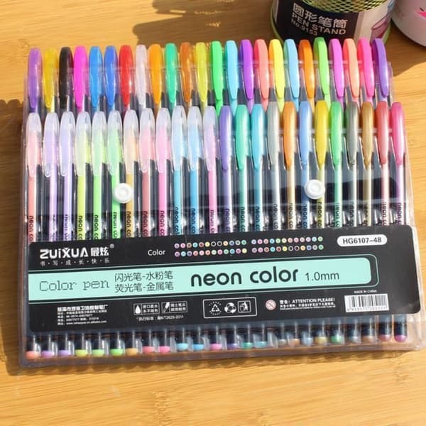 Pen 48 färger gelpennor set metalliska glitterpennor för barn ritning-320