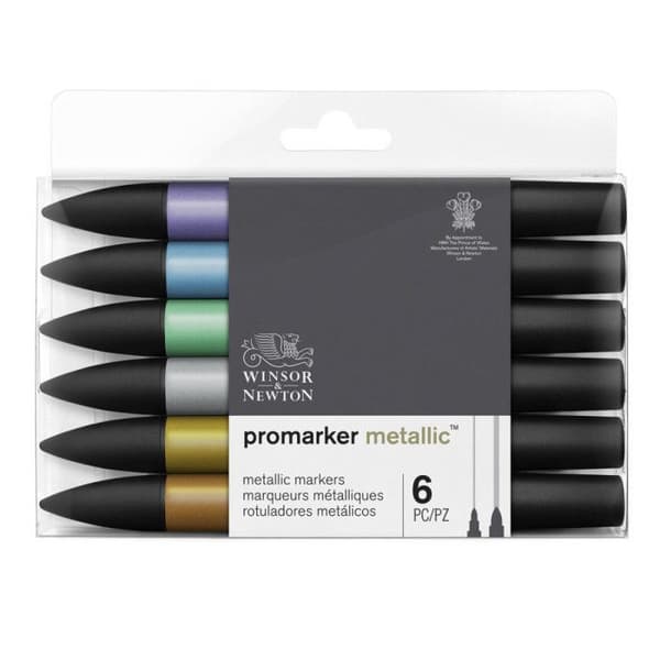 Pennor - Winsor och Newton - ProMarker Metallic - 6-pack - Bred och fin spets - Icke giftiga