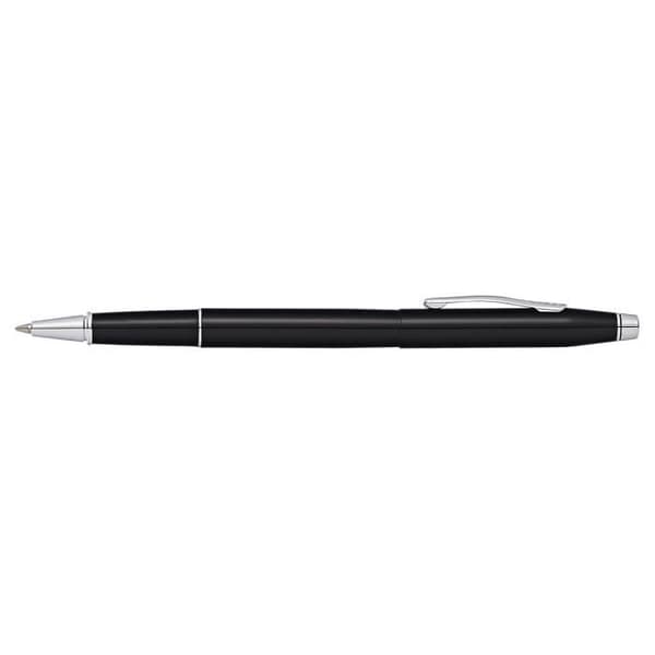 Cross Classic Century Black Lacquer med 23 K guldpläterad kant, utdragbar kulspetspenna med klämma, svart, krom, svart