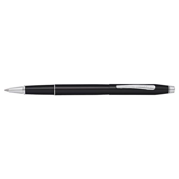 Cross Classic Century Black Lacquer med 23 K guldpläterad kant, utdragbar kulspetspenna med klämma, svart, krom, svart