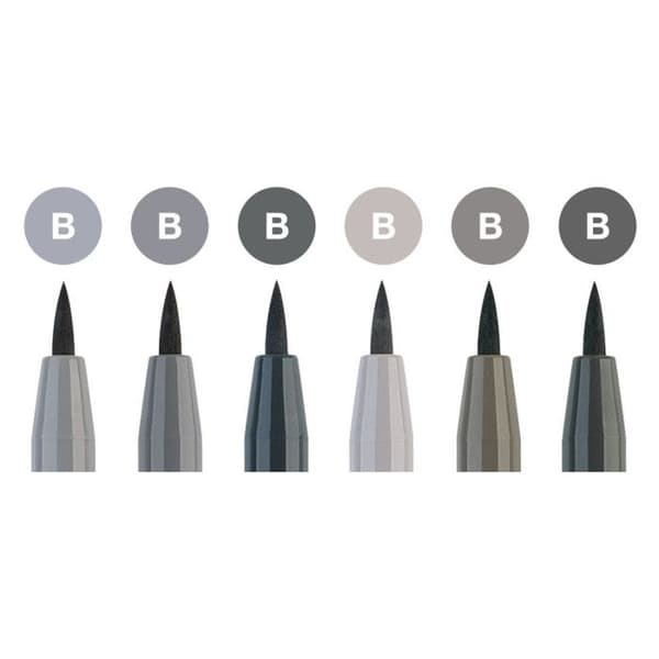 Markörer - FABER-CASTELL - Pitt Nuances - 6 markörer - B BRUSH Tip - Pigmenterat bläck
