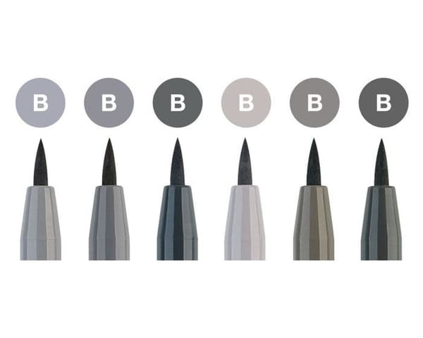 Markörer - FABER-CASTELL - Pitt Nuances - 6 markörer - B BRUSH Tip - Pigmenterat bläck