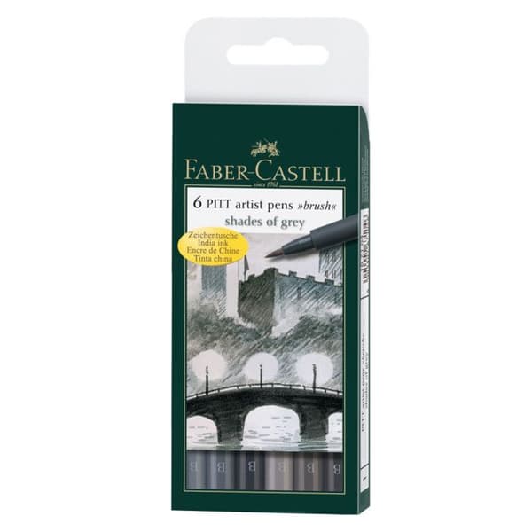 Markörer - FABER-CASTELL - Pitt Nuances - 6 markörer - B BRUSH Tip - Pigmenterat bläck
