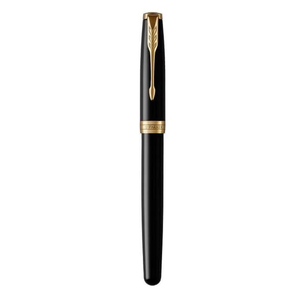 PARKER Sonett rullpenna, svart lack, guldkant, svart refill fin spets