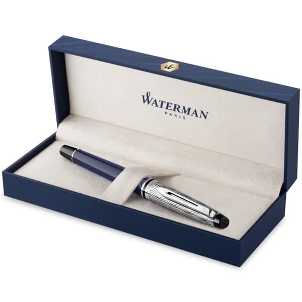 WATERMAN Expert Deluxe Rollerball Penna, blå, palladiumfinish, Fine Point Black Refill, presentask