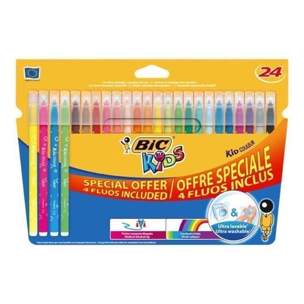BIC Kids KID FÄRG Icke-permanent markör i assorterade färger vattenbaserat bläck 0,8 mm medium förpackning med 24