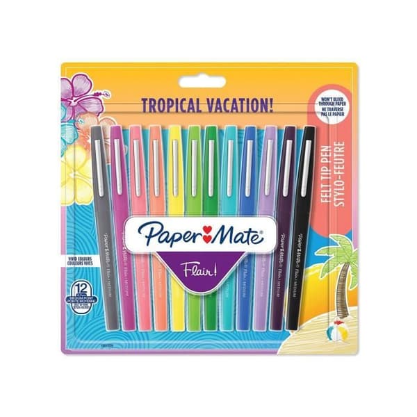 Stylo feutre Paper Mate Flair Tropical Vacation - 12 feutrar - Färgsortiment - Medelspets 0,7 mm
