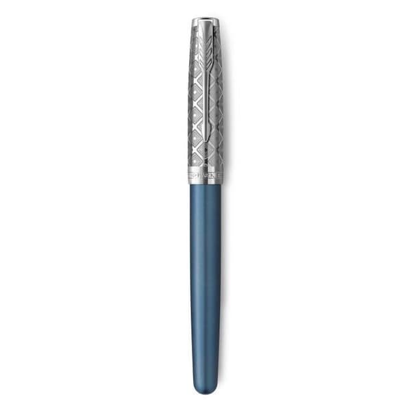 PARKER Sonnet Premium, reservoarpenna, metall och blå lack, palladiumattribut, fin spets 18k, presentförpackning