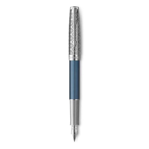 PARKER Sonnet Premium, reservoarpenna, metall och blå lack, palladiumattribut, fin spets 18k, presentförpackning