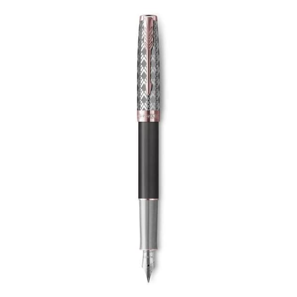 PARKER Sonnet Premium, reservoarpenna, metall och grå lack, roséguld förgyllda attribut, 18k fin spets, presentförpackning