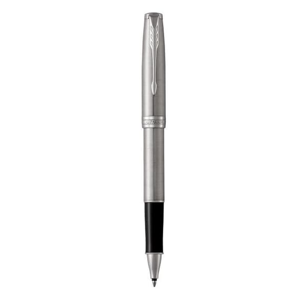 PARKER Sonnet Rollerball Pen, rostfritt stål, palladiumkant, svart finpunktspåfyllning – presentförpackning