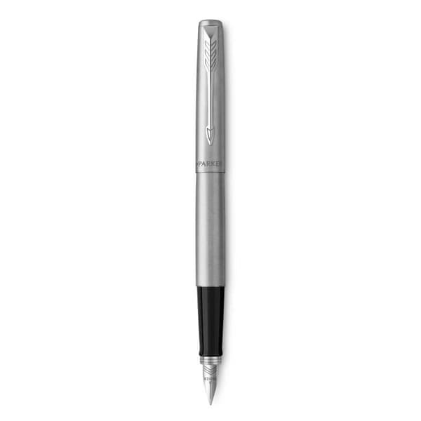 PARKER Jotter reservoarpenna, stål, kromkant, blå medium spets refill, presentförpackning