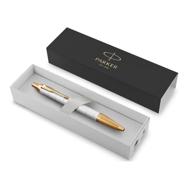 PARKER IM PREMIUM Kulspetspenna - Pärla - Guldkant - Blå refill med medelspets - Presentförpackning