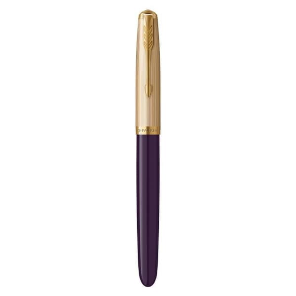 PARKER 51 Premium reservoarpenna, plommonhartsfat + guldpläterad mössa, gyllene kant, 18k fin spets, presentförpackning