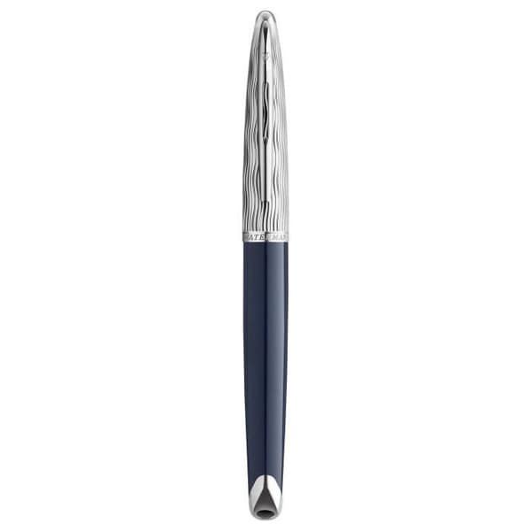 WATERMAN Carène Deluxe reservoarpenna, blå, palladiumfinish, 18K medellång spets, blå bläckpatron, presentförpackning