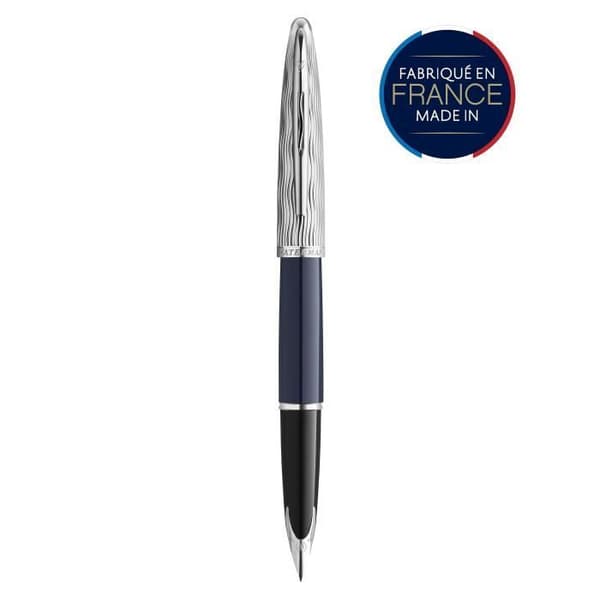 WATERMAN Carène Deluxe reservoarpenna, blå, palladiumfinish, 18K medellång spets, blå bläckpatron, presentförpackning