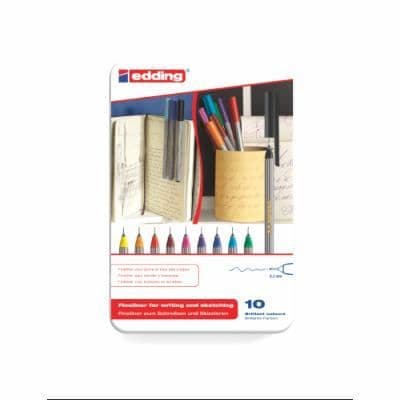 Fineliner - EDDING - Förpackning med 10 - Multicolor - Fin spets