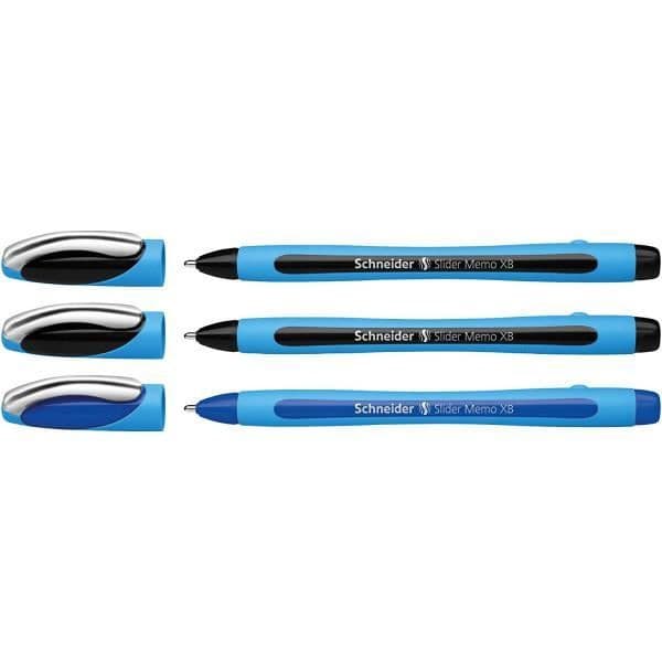 3 kulspetspennor - Blå/Svart - Extra bred spets XB - Slider Memo XB - Slider Rave XB - Schneider
