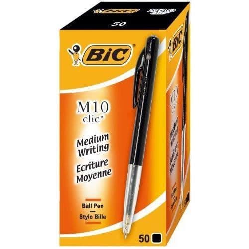 Kulspetspennor - BIC - M10 clic - Förpackning om 50 - 0,4 mm - Färg Svart