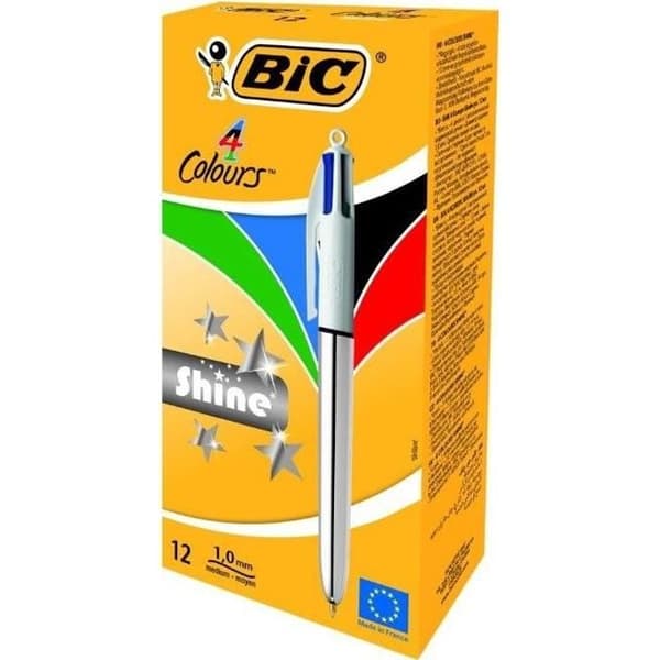 Kulspetspenna - BIC - Shine - 4 färger - Infällbar - Uppladdningsbar - Medium spets 1 mm