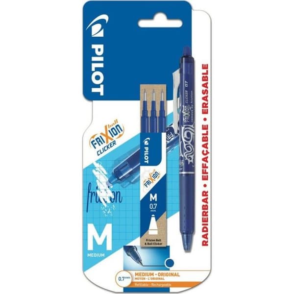 Raderbar Rollerball - PILOT - Frixion Ball Clicker - Medium spets - Påfyllningsbar - Blått bläck