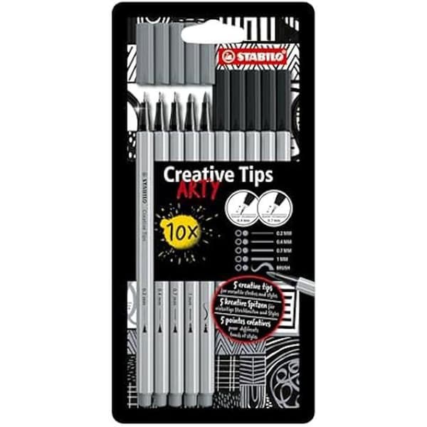 Ritpenna - STABILO Creative Tips - Kartongfodral x 10 olika kalligrafipennor med spetsar