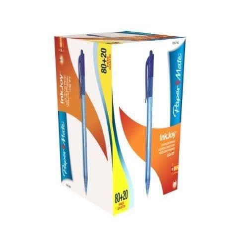 Paper Mate Inkjoy 100 infällbara kulspetspennor, Medium Point, Blå, 80+20 Pack