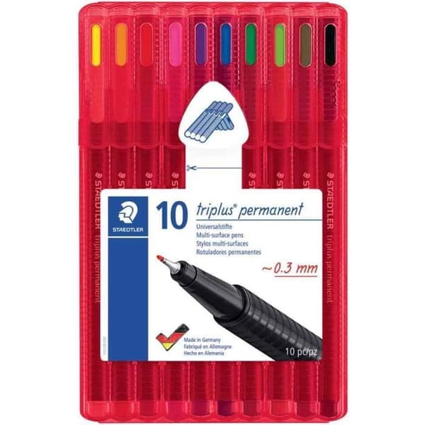 Permanent Fineliner triplus tuschpenna, fodral 10