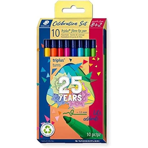 STAEDTLER - Triplus Color 323 - Kartongfodral med 10 färgpennor Medium spets 1 mm Assorted - Triplus Birthday Edition - 323