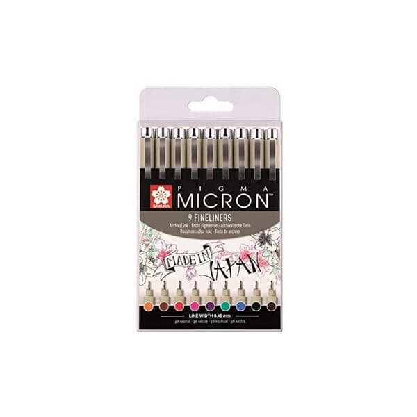 Stylo filtspets - SAKURA - PIGMA MICRON 05 - Fodral med 9 - Fin spets - Matchande färger