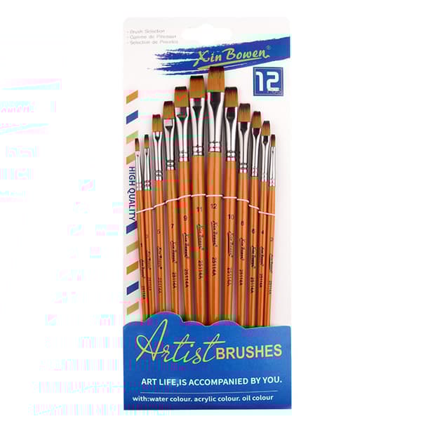 INF Nylon Hår Målarpensel Set för Vattenfärg, Gouache och Oljemålning - 12 Delar